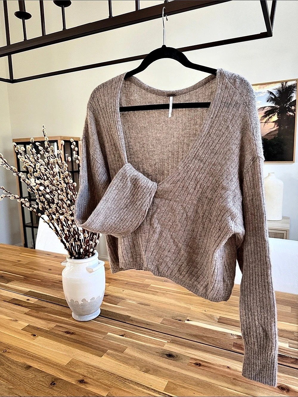 Free People Ottoman Slouchy Tunic V-Neck Sweater heathered Brown